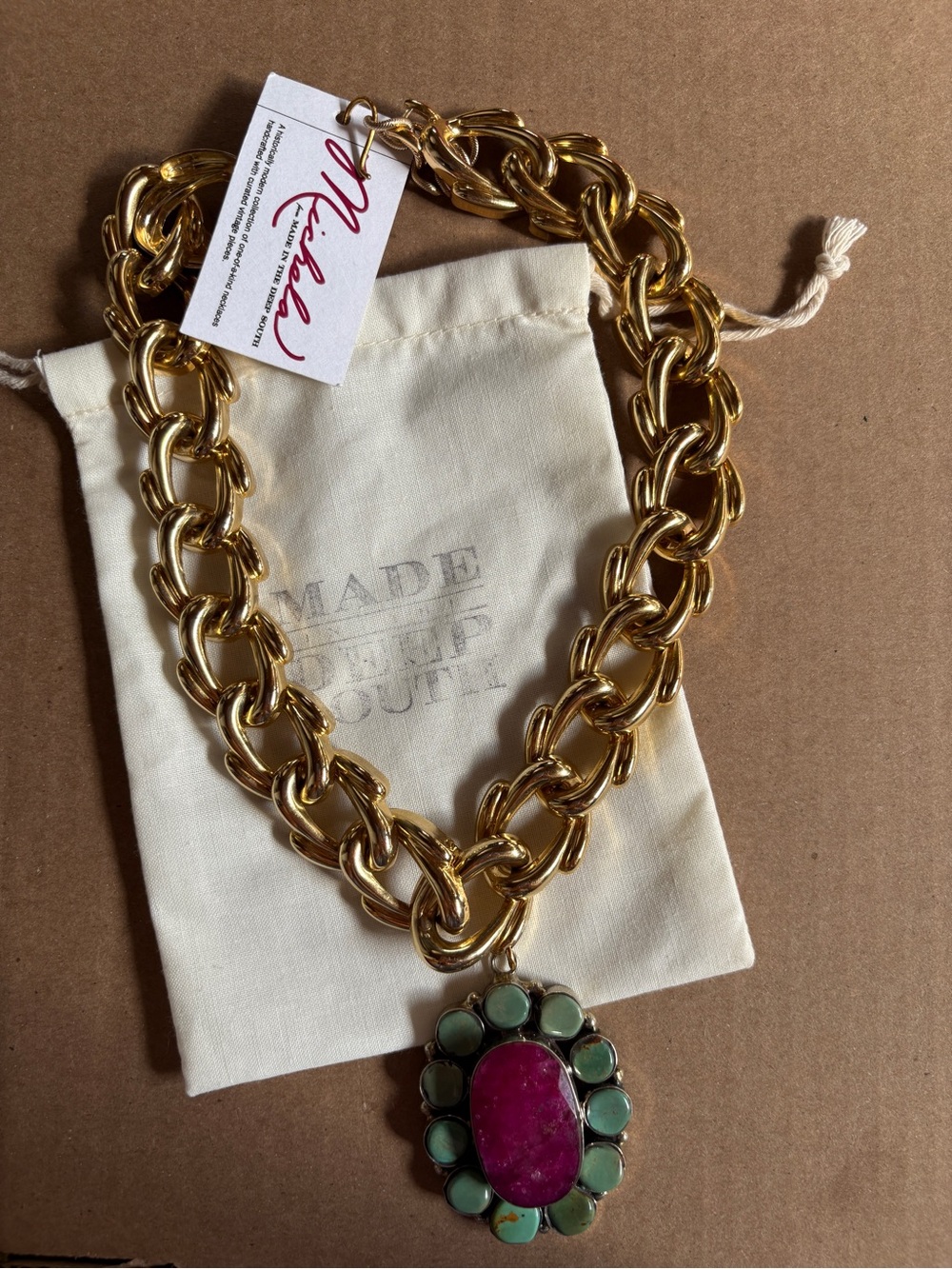 Made in the Deep South vintage Necklace with agate and turquoise vintage Pendant